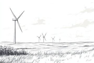 Wall Mural - Wind Turbines on Rolling Hills Landscape Sketch