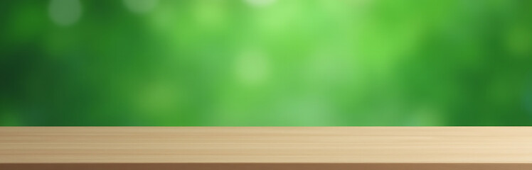 Aufkleber - A minimalist table with a blank wooden surface sits atop a blurred green abstract background for a visually striking key image display._00002_