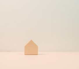 Poster - A miniature wooden house model is placed against a soft pastel colored background featuring a subtle tax icon in the sky._00001_