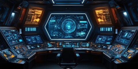 Leinwandbilder - Futuristic control room with advanced displays and interfaces for monitoring and navigation.