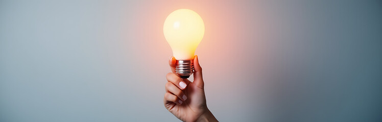 Aufkleber - A creative concept featuring a female hand holding a glowing lightbulb over a soft pastel colored background is generated._00001_