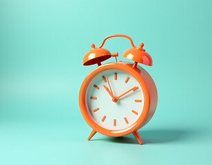 Poster - A colorful summer scene features an orange alarm clock on a soothing blue pastel colored background with vibrant details._00002_