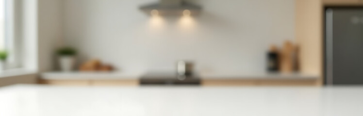Poster - A blurred kitchen background is juxtaposed with a sharp white tabletop, creating a selective focus effect in the photograph._00002_