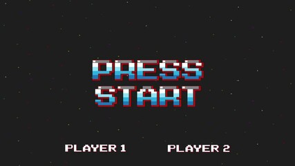 Wall Mural - PRESS START. pixel art .8 bit game. retro game. for game assets .Retro Futurism Sci-Fi Background. glowing neon grid. and stars from vintage arcade computer games