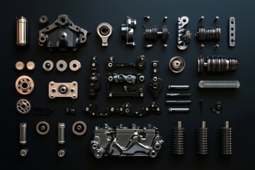 Poster - A detailed layout displaying car engine components like pistons, gears, belts, and valves. The arrangement offers ample space for text inclusion. Generative AI