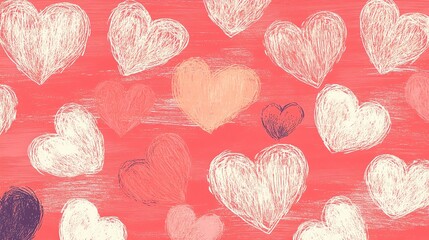 Poster - A vibrant background featuring various hand-drawn hearts in different sizes and colors.