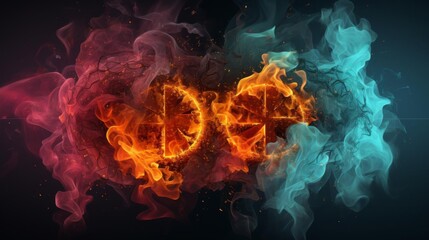 Wall Mural - The image is a close up of two flames, one red and one blue