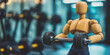 © Taskmanager - A wooden toy weightlifter raising a barbell in a modern gym setting, symbolizing determination, fitness, and strength in a creative miniature form
