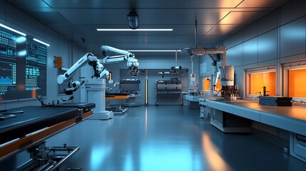 Poster - Futuristic robotic surgery lab with advanced technology.
