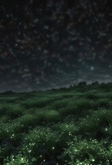Wall Mural - dense field of tiny green stars on a dark night sky , green stars, night
