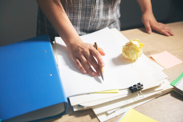 Poster - female hands with a notebook, writing notes