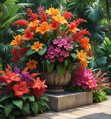 Exotic flower arrangement in a tropical garden, ginger, tropical garden