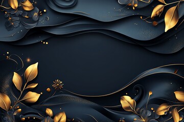 Poster - Elegant dark background with golden floral elements for design purposes.