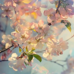 Poster - Blossoming apple tree branches in the morning