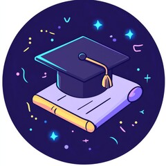 Poster - graduation cap and diploma black web icon. vector illustration eps10