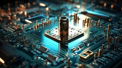 Canvas Print - A close up of a computer chip with a gold colored plug