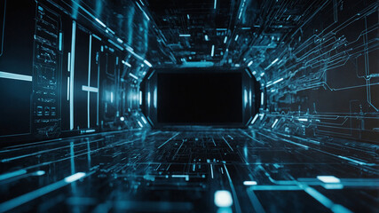 Digital cyberspace with particles and Digital data network connections concept