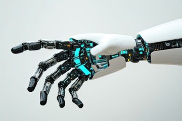 Poster - Innovative robotic hand reaching out, showcasing advanced technology and design in a futuristic setting. Generative AI