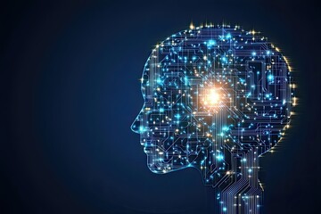 Poster - Exploring the connection between artificial intelligence and human cognition in a futuristic digital landscape. Generative AI
