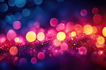 Poster - Vibrant bokeh lights create a mesmerizing and colorful display in a magical, dreamlike atmosphere at night. Generative AI