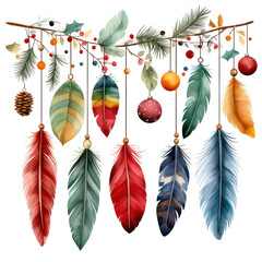 Sticker - Colorful Hanging Feathers and Ornaments for Festive Decor