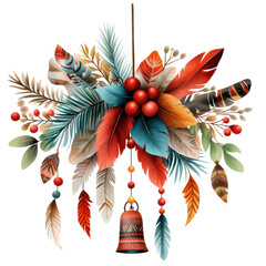 Sticker - Vibrant Decorative Arrangement with Colorful Feathers and Leaves