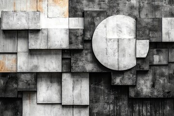 Poster - Intricate arrangement of concrete panels with geometric shapes captivating viewers in monochrome tones. Generative AI