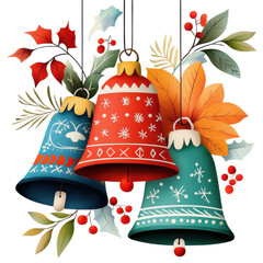 Wall Mural - Colorful Christmas Bells with Holly and Leaves for Holiday Décor