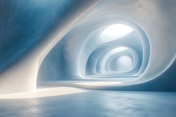 Poster - Mystical passageway through an ethereal blue cave with gentle light illuminating its curves and tunnels. Generative AI