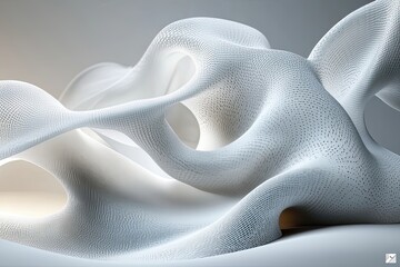 Poster - Fluid shapes intertwine, creating an abstract interplay of light and texture in a minimalist space. Generative AI