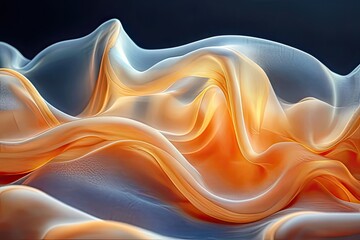 Poster - Soft waves of fabric dance in warm light, creating an ethereal atmosphere with delicate hues of orange and cream. Generative AI