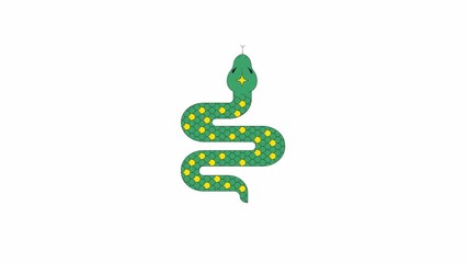 Poster - Artistic snake with sparkle on head 2D object animation. Curling reptile scales cartoon 4K video, alpha channel. Chinese zodiac animal. Crawling serpent animated flat item on white background