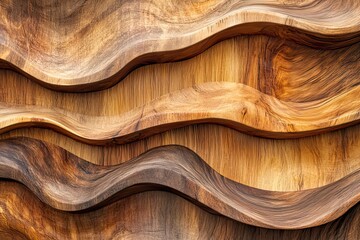 Poster - Textured wooden waves create an artistic display of nature's beauty and craftsmanship in a contemporary setting. Generative AI