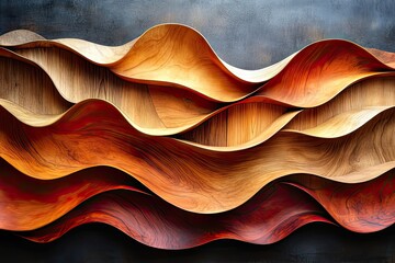 Poster - Artistic wooden waves form a stunning abstract display of craftsmanship and creativity in a serene environment. Generative AI