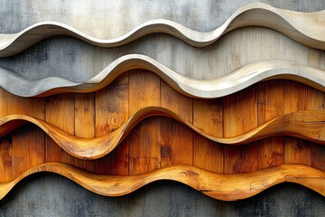 Poster - Waves of texture and color combining wood and concrete in an artistic display of modern design elements. Generative AI