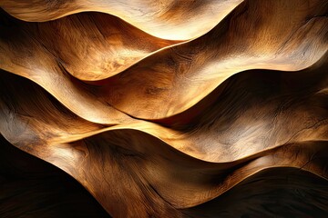 Poster - Intricate interplay of light and shadow highlighting a captivating wooden wave pattern in a dimly lit space. Generative AI