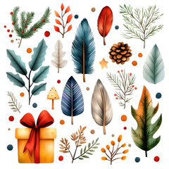 Wall Mural - Colorful Collection of Hand-Drawn Holiday Plants and Decorations