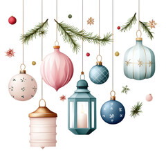 Wall Mural - Festive Ornaments and Lanterns Hanging for a Christmas Celebration