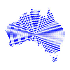 Wall Mural - Abstract graphic Australia map from pixel blue on a white background. Vector illustration.
