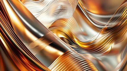 Poster - Flowing waves of shimmering gold and silver create an abstract landscape of elegance and movement in a captivating design. Generative AI