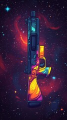 Poster - A vibrant, artistic depiction of a gun against a cosmic background.