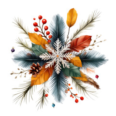 Sticker - Elegant Snowflake Design with Autumn Leaves and Pine Cones Decoration