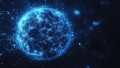Poster - Abstract Blue Sphere with Glowing Connections Representing Digital Technology, Connectivity, and Network Concepts in a Futuristic Environment