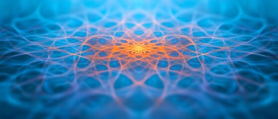 Abstract network design with orange and blue glowing lines.