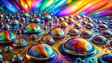 Wall Mural - a symphony of iridescent water droplets, each reflecting a kaleidoscope of colors, creating a mesmer