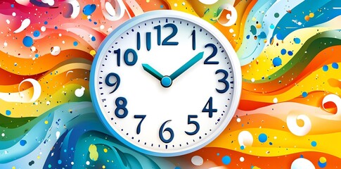 Aufkleber - A colorful clock design featuring vibrant swirls and playful elements.