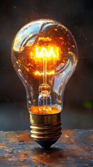 Aufkleber - A glowing incandescent light bulb with a warm, inviting glow.