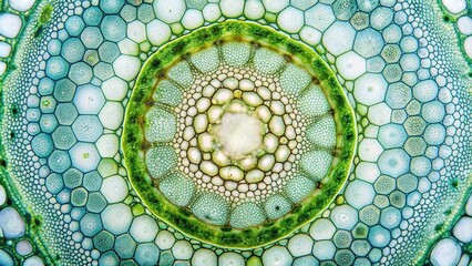 microscopic view of plant tissue, revealing a complex and intricate pattern of cells in a circular a