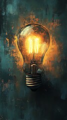 Aufkleber - A glowing light bulb against a textured background, symbolizing illumination and creativity.