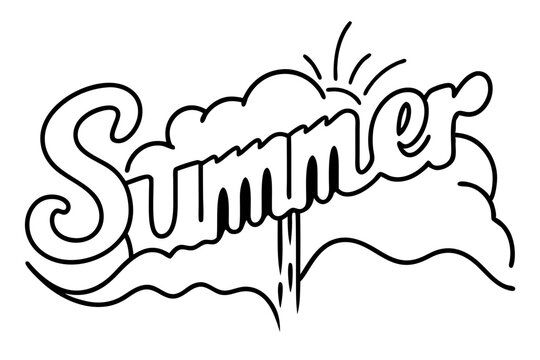 hand drawn illustration of an hand drawn,lettering--summer--with-waterfall